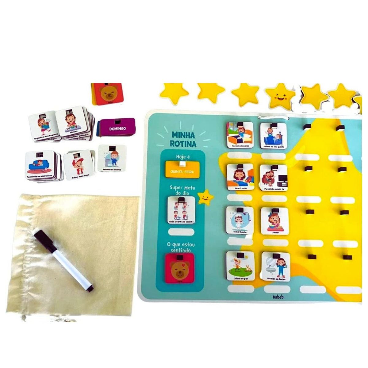 Brinquedo Educativo Quadro Minha Rotina Estrelinhas - Babebi Brinquedo Educativo Quadro Minha Rotina Estrelinhas - Babebi